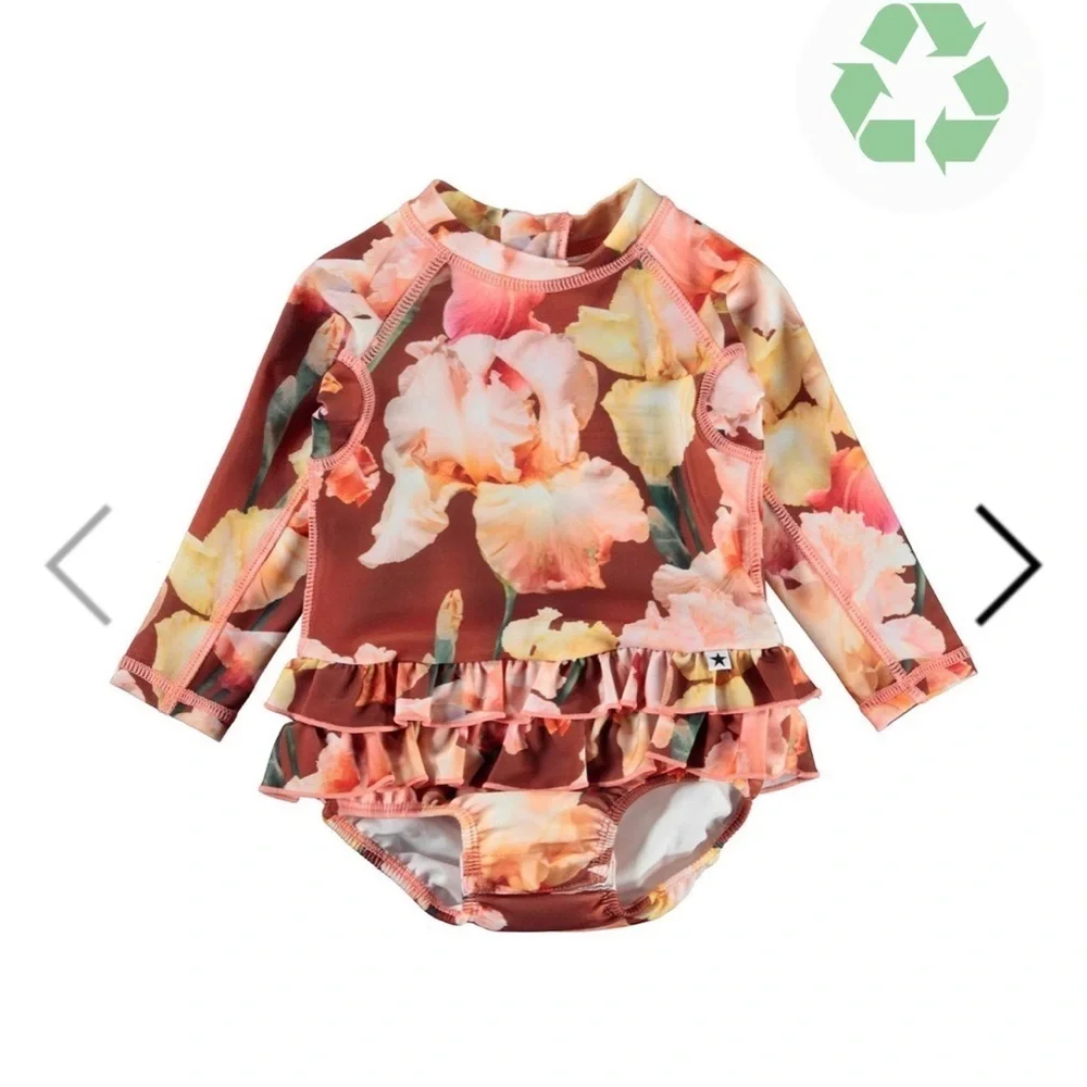 Molo Floral Long Sleeve Rashguard Set - Pink and Brown